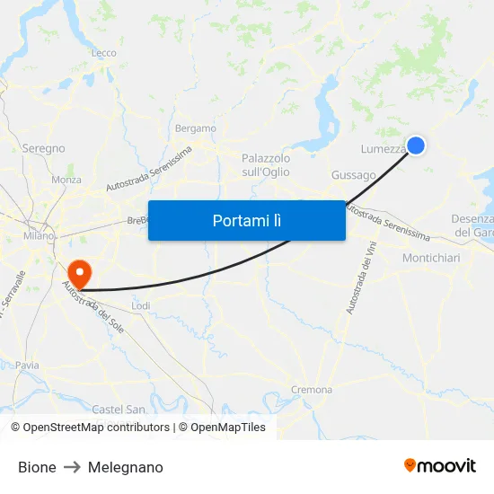 Bione to Melegnano map