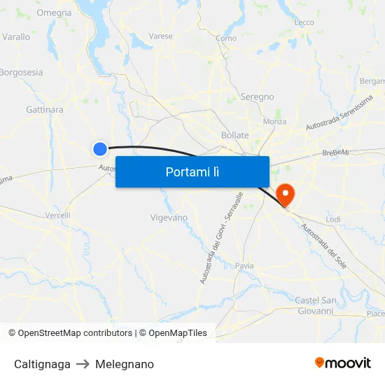 Caltignaga to Melegnano map