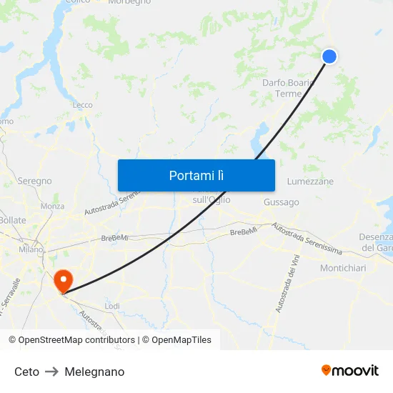 Ceto to Melegnano map