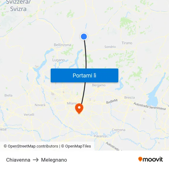 Chiavenna to Melegnano map
