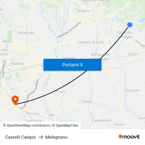 Castelli Calepio to Melegnano map