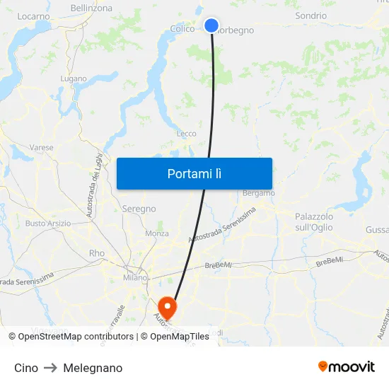 Cino to Melegnano map