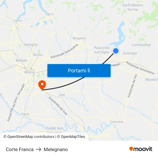Corte Franca to Melegnano map