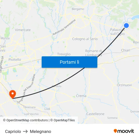 Capriolo to Melegnano map
