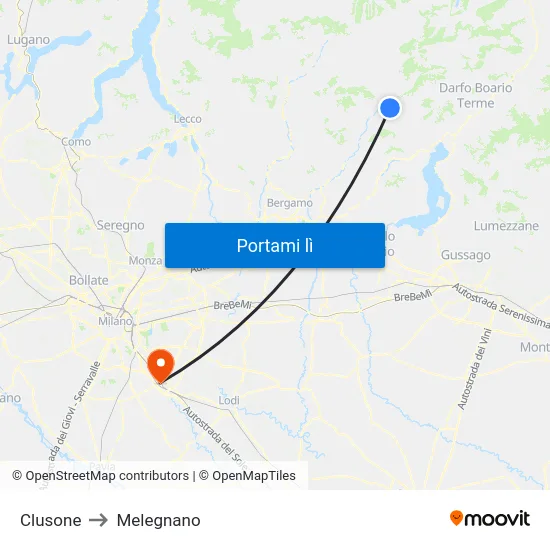 Clusone to Melegnano map
