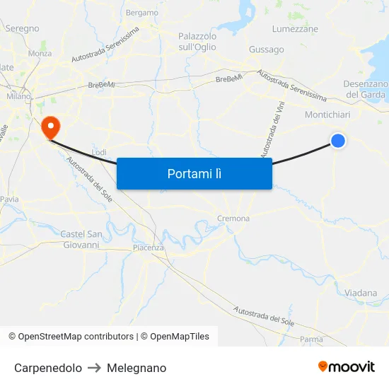 Carpenedolo to Melegnano map