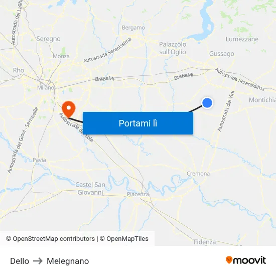 Dello to Melegnano map