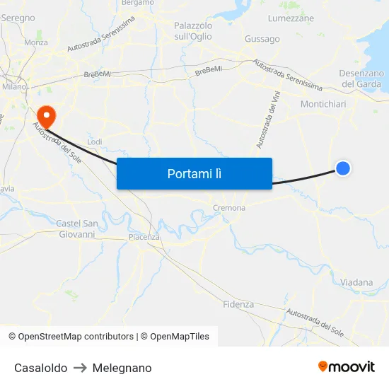 Casaloldo to Melegnano map