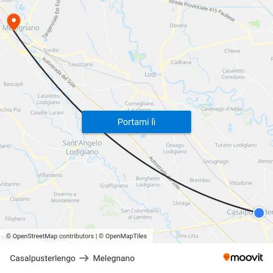 Casalpusterlengo to Melegnano map