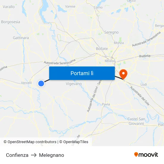 Confienza to Melegnano map