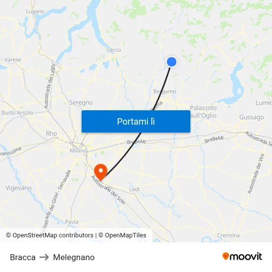Bracca to Melegnano map