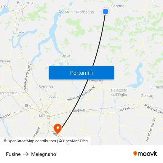 Fusine to Melegnano map