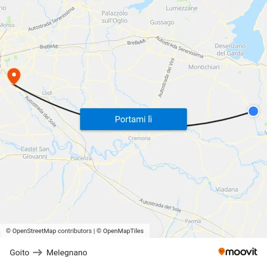Goito to Melegnano map