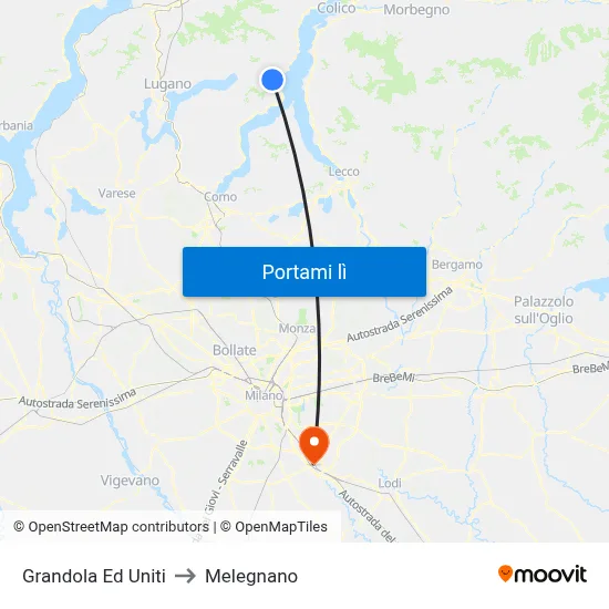 Grandola Ed Uniti to Melegnano map