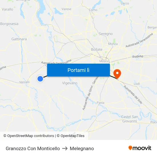 Granozzo Con Monticello to Melegnano map