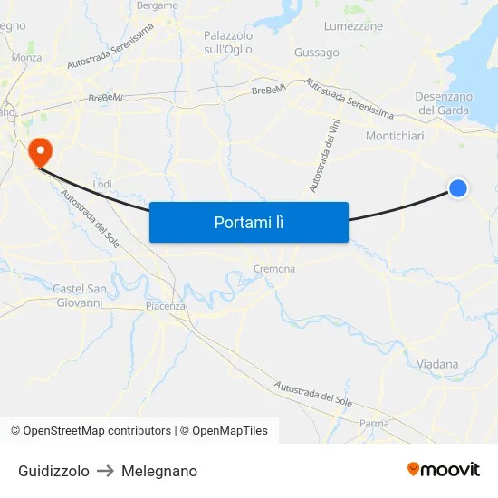 Guidizzolo to Melegnano map