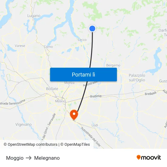 Moggio to Melegnano map