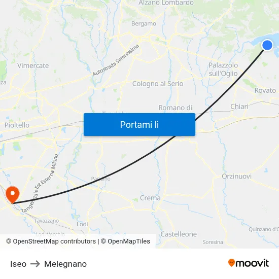 Iseo to Melegnano map