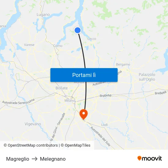 Magreglio to Melegnano map