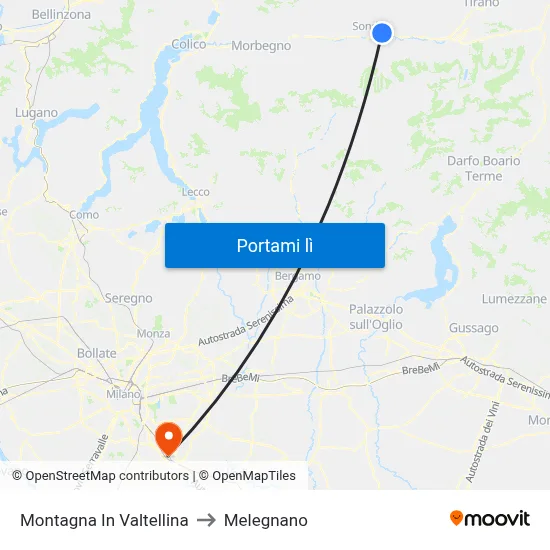 Montagna In Valtellina to Melegnano map