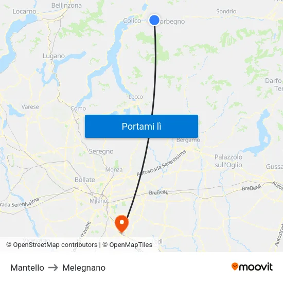 Mantello to Melegnano map