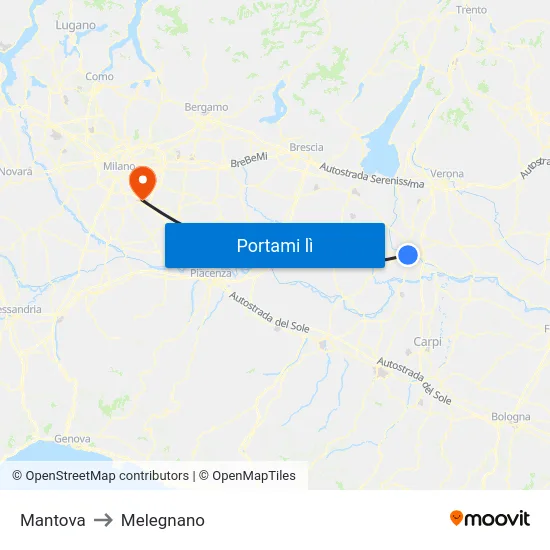 Mantova to Melegnano map
