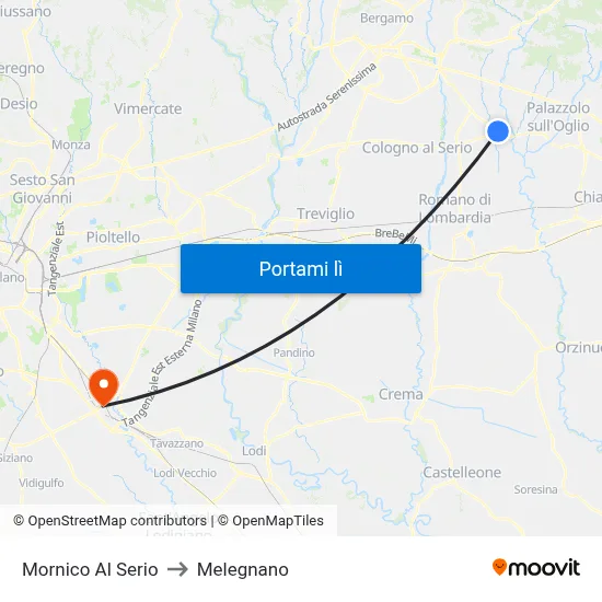 Mornico Al Serio to Melegnano map