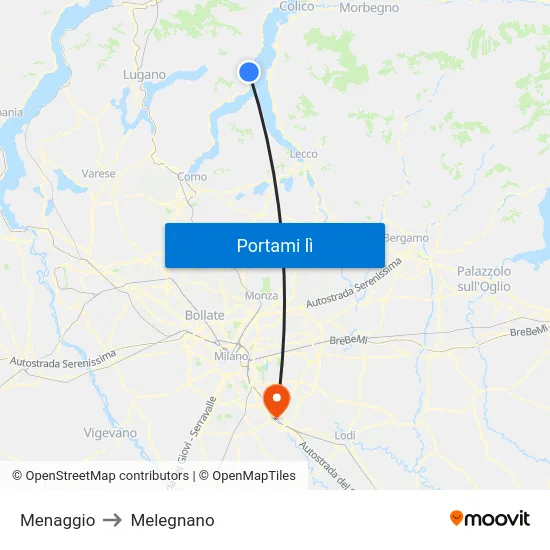 Menaggio to Melegnano map