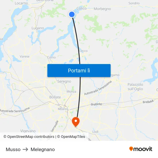 Musso to Melegnano map