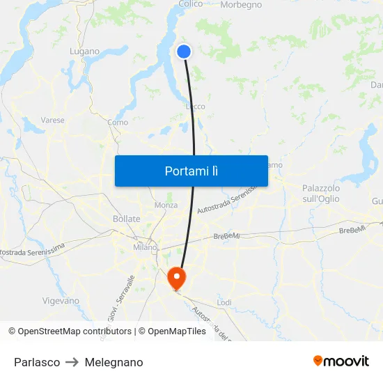 Parlasco to Melegnano map