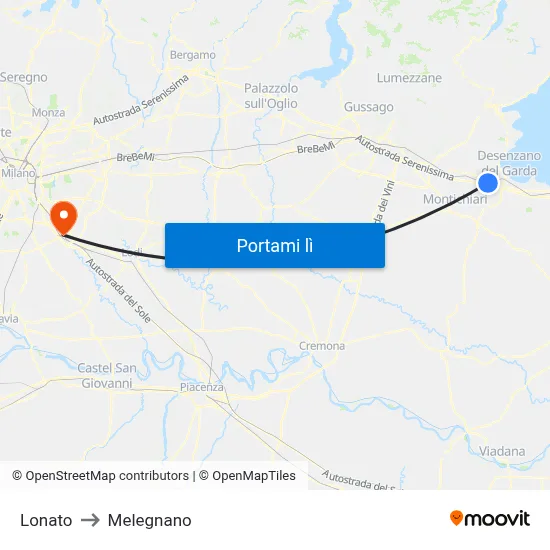 Lonato to Melegnano map
