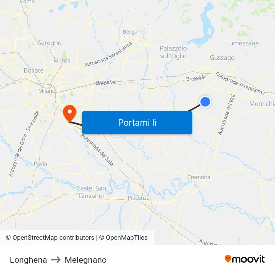 Longhena to Melegnano map