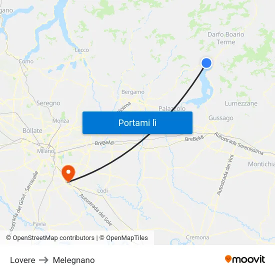 Lovere to Melegnano map