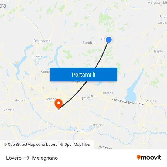 Lovero to Melegnano map