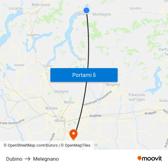 Dubino to Melegnano map