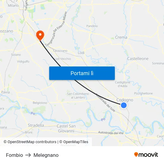 Fombio to Melegnano map