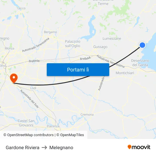Gardone Riviera to Melegnano map