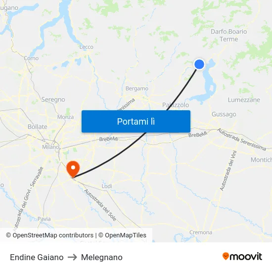 Endine Gaiano to Melegnano map
