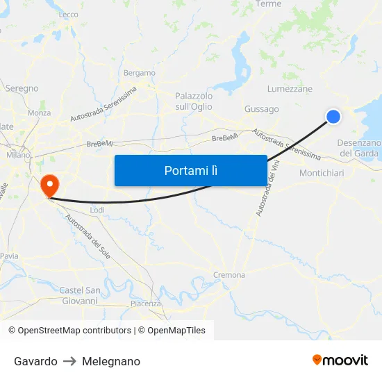 Gavardo to Melegnano map