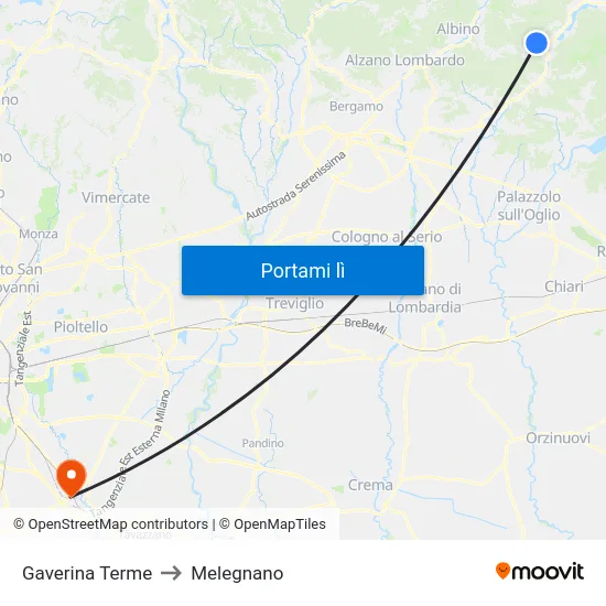 Gaverina Terme to Melegnano map