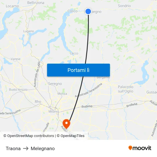 Traona to Melegnano map