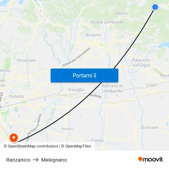 Ranzanico to Melegnano map