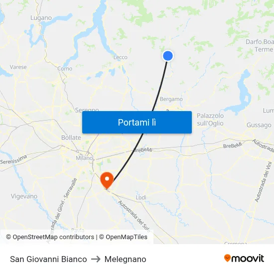 San Giovanni Bianco to Melegnano map