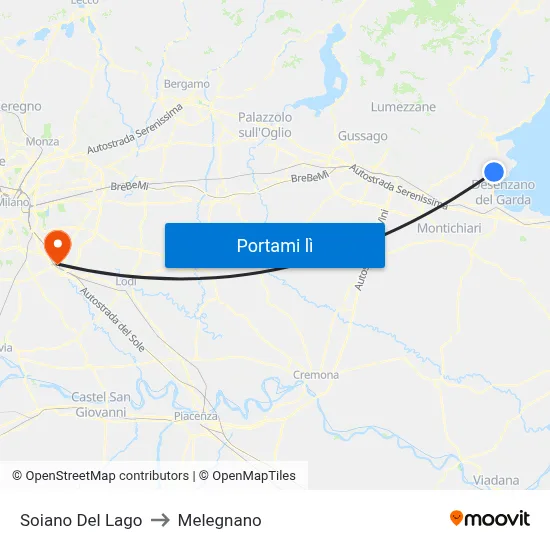 Soiano Del Lago to Melegnano map