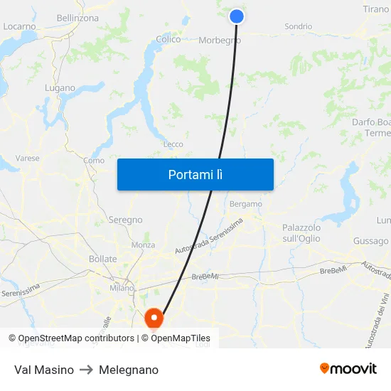 Val Masino to Melegnano map