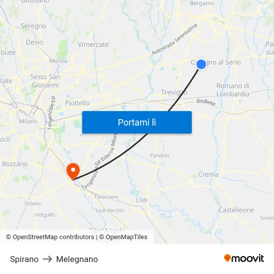 Spirano to Melegnano map