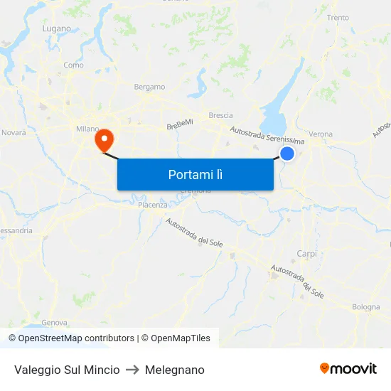 Valeggio Sul Mincio to Melegnano map