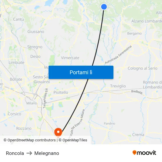Roncola to Melegnano map