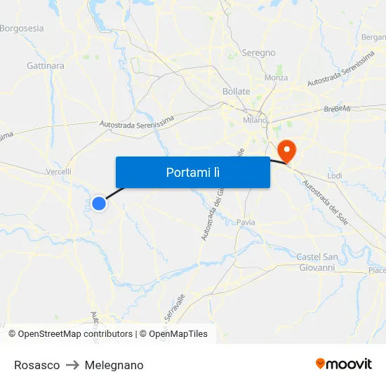 Rosasco to Melegnano map