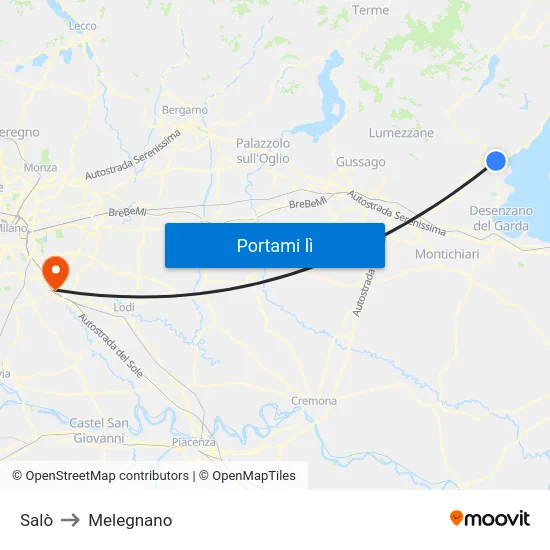 Salò to Melegnano map